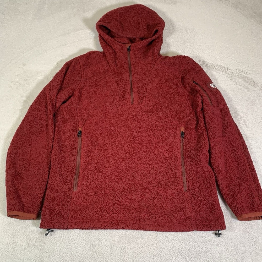 Kuhl Synkro Hoodie Mens Medium Red 1/4 Zip Sherpa Pullover Fleece Maroon Hiking
